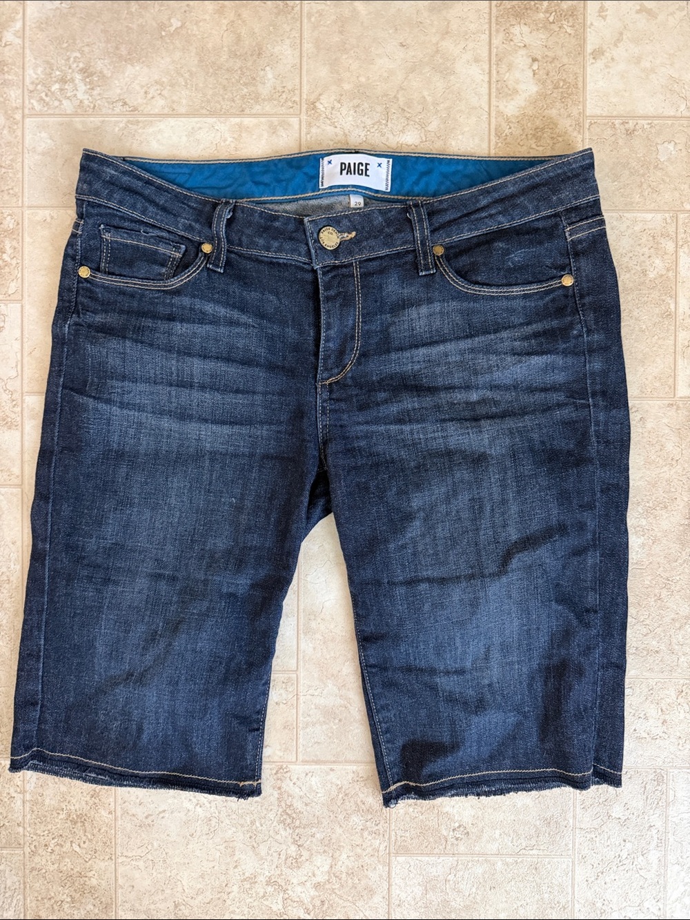 PAIGE Indigo Blue Bermuda Denim Shorts